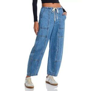 128$ BlankNYC Drawcord Low Rise Barrel Leg Jeans Drawstring Waist Size S Blue